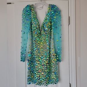 Sherri Hill Homecoming Short Beaded Prom Dress size 8 light teal